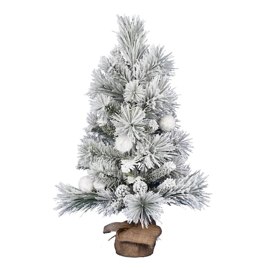 3ft. Frosted Beacon Pine Artificial Christmas Tree With Snowballs And Pinecones In Burlap Base